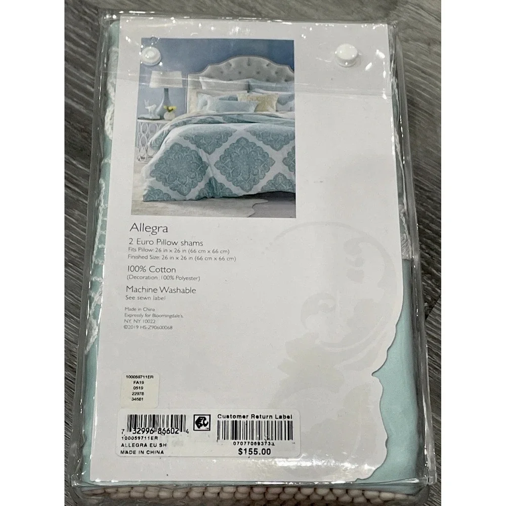 NET Sky Allegra‎ 2 Euro Pillow Shams 100% Cotton Baby Blue 26x26 $155